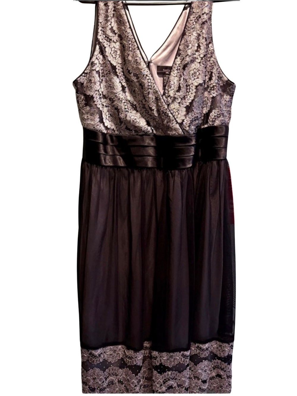 R&M Richards 18W NWT Black Silver Lace Fit Flare Cocktail Dress - Picture 2 of 11